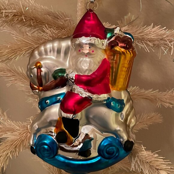 Vintage Department 56 Mercury Glass Rocking Horse Santa Holiday Ornament - Picture 1 of 3
